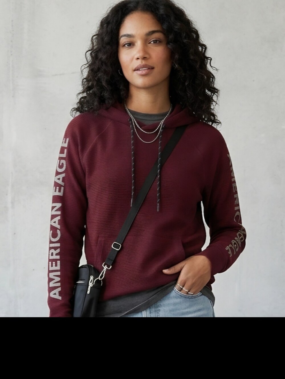 American Eagle AEACTIVE Flex Maroon Waffle Knit Hoodie - Size S